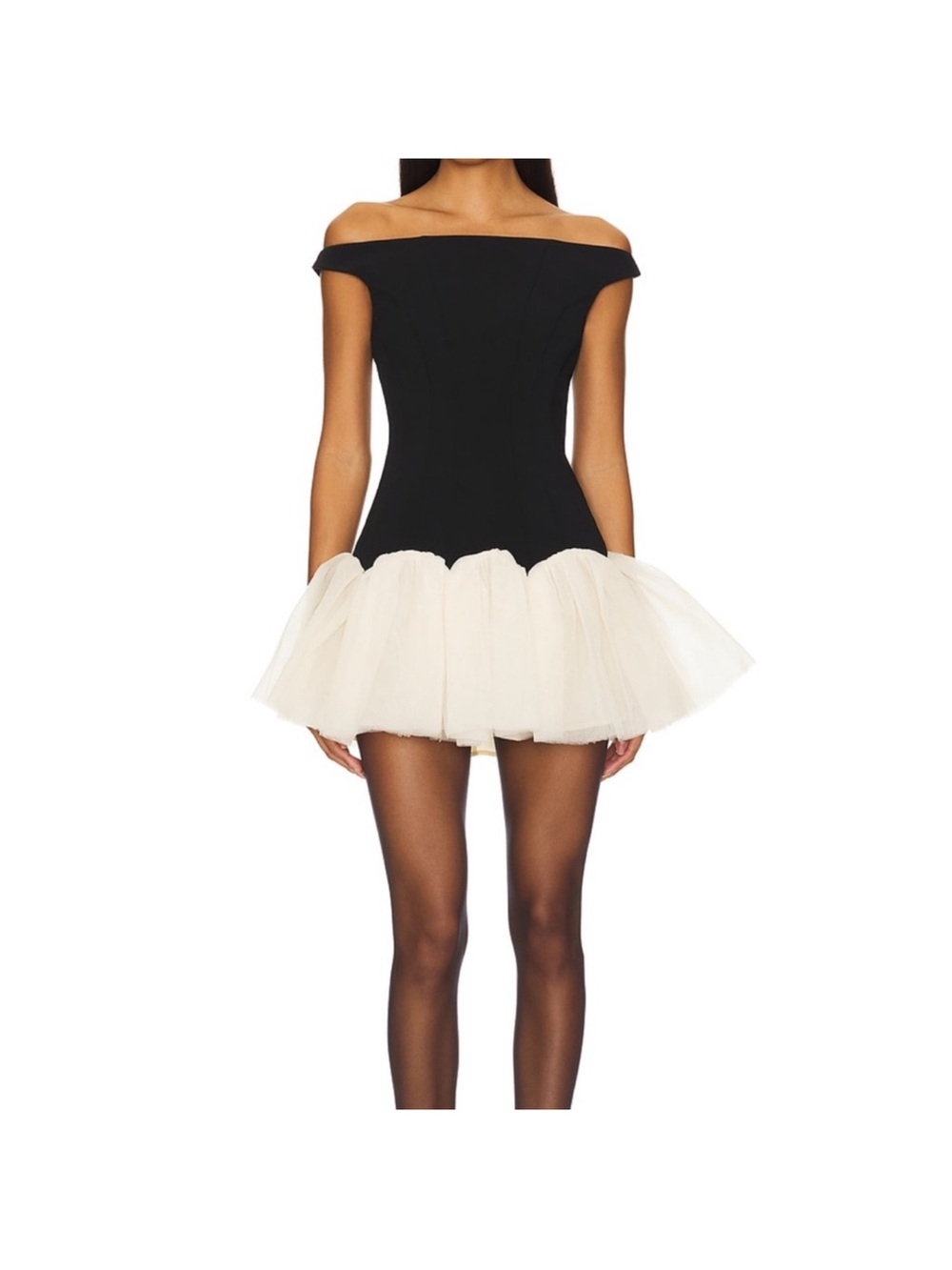 Lovers + Friends Black Bodice with Cream Tulle Mini Dress